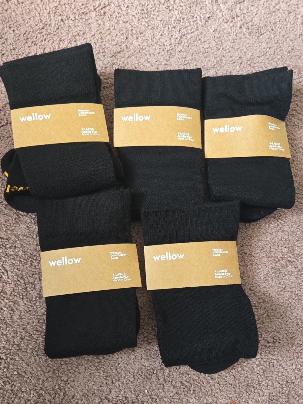Wellow Premium Compression Socks Aerolite Plus Size XL - Black (Set Of Five)